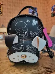 NWT Betsey Johnson Dog Puppy Tattoo Skull Black XOBAYBEE Kitsch Mini Backpack