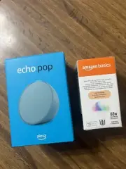 Amazon Echo Pop Midnight Teal With Amazon Basics Smart Bulb Works With Alexa NEW