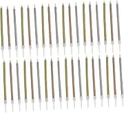 HAMPPLIES 36pcs Glitter Slender Cake Candles for Birthday Celebration Elegant Pencil Shaped Electroplate Candles Gold Silver No Wax Drips