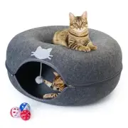 Meow Mansion Cat Cave Donut Bed - Cat Tunnel Bed for Cats up to Large Blue