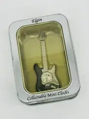 Elgin Collectible Mini Clocks Black and Silver Toned Guitar Clock NIB