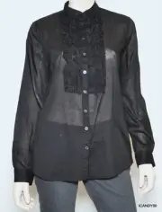 Nwt $168 Tahari *ABBY* Sheer Cotton Ruffle Blouse Shirt Top Tunic ~Black *S