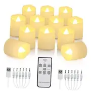 12 PCS Rechargeable Candles Flameless Tea Lights with Remote, USB LED