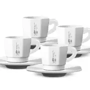 Bialetti White Octagonal Coffee Cups with Saucer - Set of 4