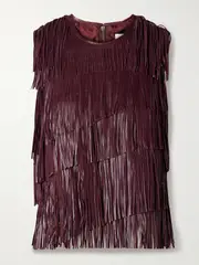[Ulla Johnson] Ulla Johnson - Leonie Tiered Fringed Leather Top - Burgundy - US2 US 2 Burgundy