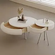 EKDJSN Round Coffee Table Set of 2, White Nesting Table with Stable Triangular Bracket, Elegant Curve Stacking Side Tables, Easy to Assembly, for Bedroom Small Space