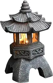 Pagoda Garden Statues, 10.2inch Resin Japanese Solar Pagoda Lantern Outdoor, Zen Garden Landscape Ornament Decor for Yard Porch Lawn Decoration (Style 1)