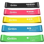 Green - Blue- Yellow - Red - Black Resistance Bands, [Set of 5] Skin-Friendly Resistance Fitness Exercise Loop