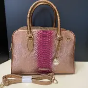 BRAHMIN MARISSA POMEGRANATE HARKNESS Embossed Shiny Leather Satchel NEW $415