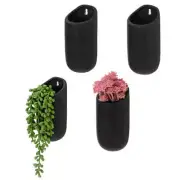 Black Ceramic Cylindrical Vertical Succulent Planter Flower Vase Pots, Set of 4