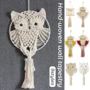Owl Macrame Wall Hanging, Handmade Owl Macrame Tapestry Woven Boho Home Decor