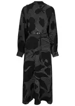 Lovebirds Kantha Printed Silk Midi Dress - Black - XL (UK18) XL (UK18)