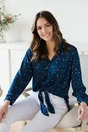 The Printed Tie Front Shirt--BIRDK-1057