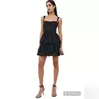 Jonathan Simkhai Size 10 Black ANNABELLA Tiered Layer Tulle Plissé Minidress NWT