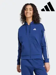 adidas Blue Essentials 3-Stripes Full Zip Fleece Hoodie (F14983) | $104