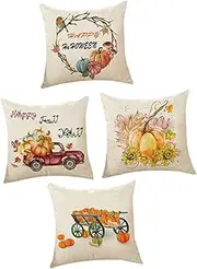 Mikinona Linen Pillow Case Set 4 Pack Easy to Clean Sturdy and Stylish for Home Living Room Office Decor