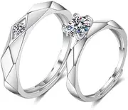 [Generic] Matching Rings for Couples Promise Rings for Him & Her Engagement Wedding Rings Set Adjustable Silver Couple Rings Statement Rings Valentines Day