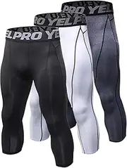 Yuerlian Men's 3/4 Compression Pants Leggings Tights Cool Dry Capri Shorts Baselayer Workout Running Sports Tights
