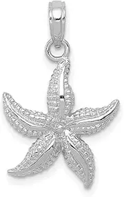 [JewelryWeb] 14ct White Gold White Sea shell Nautical Starfish High Polish and Textured 2 d Charm Pendant Necklace 22x15.1mm Wide 2.55mm Thick