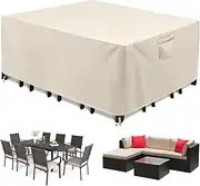 [Dsocool] 600D Patio Furniture Covers, 100% Waterproof Patio Table Cover, Heavy Duty Oxford Cloth Outdoor Table Cover, with Handles, Vents and Buckles, UV-Resistant (308*138*89cm)