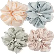 Lolalet Big Scrunchies for Women, 5.9 Inch Large Satin Scrunchies Jumbo Hair Scrunchies Oversized Elastic Hair Ties Extra Large Scrunchy Giant Hair Bands for Thick Curly Hair -4 Pack, Style E