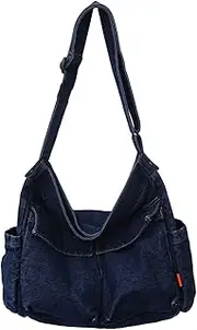[JARKJARD] Denim Shoulder Bag Canvas Messenger Bag for Women Men Tote Bag Casual Retro Aesthetic Crossbody Bag Handbag