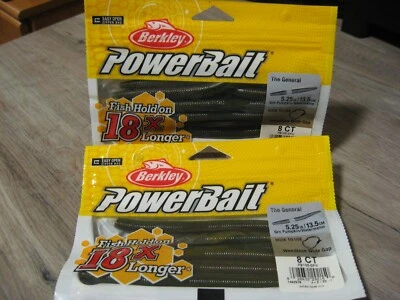 2 Packs Berkley 5.25" General Stick Worm Fishing PowerBait Green Pump Watermelon