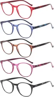 5 Pairs Reading Glasses - Standard Fit Spring Hinge Readers Glasses for Men and