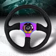 350MM NRG RST-023MC-R BLACK LEATHER NEO CHROME SPOKE 3" DEEP DISH STEERING WHEEL