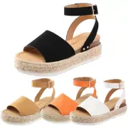 Women Ankle Strap Open Toe Wedge Heel Casual Platform Espadrilles Wedge Sandals