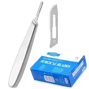 Scalpel Handle #8 Stainless Steel with 100 Scalpel Blades #20 Carbon Steel