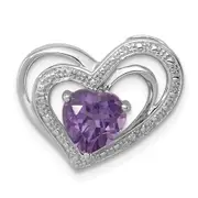 Sterling Silver Rhodium Plated Diamond and Amethyst Heart Pendant