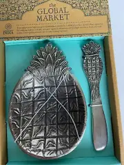 The Global Market Metal Pineapple Spreadable Cheese Jam Serving Set. Intricate