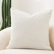 [DOMVITUS] Luxury Decorative Throw Pillow Cover 18 x 18 Inch Textured Boucle Square Sofa Couch Pillow for Living Room Woven Accent Cushion Case, 1PC, Ivory