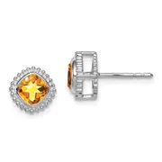 Solid 14k White Gold Cushion Simulated Citrine Earrings