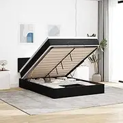Generic Ottoman Bed with Mattress Black Double Velvet,3311730