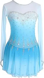 [Zagitova] Ice Figure Skating Dress for Girls Gradient Women Patchwork Competition Practise Dance Clothing with Rhinestone
