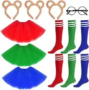 10 Pieces Chipmunks Costumes Set Include Chipmunk Ears Headband Tutu Dress Black Round Frame Glasses and Knee-High Socks for Teens Adults Halloween Party Animal Costume Accessories