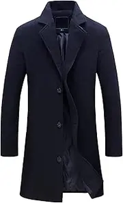 [Qolkmuiy-GJ] Mens Business Casual Wool Jackets Classic Notched Lapel Trench Coat Wool Blend Single Breasted Overcoat