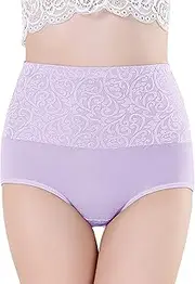[Generic] Women's Underwear Cotton High Waist Briefs Solid Color Hipster Panties Breathable Tummy Tuck Panties for Ladies