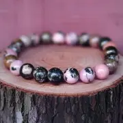 Rhodonite Natural Gemstone 8mm Bead Empathy Protection Unisex Stretch Bracelet