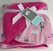 NWT Just Born Dark Pink Bunny Bird Cloud Velour Velboa Sherpa Baby Girl Blanket