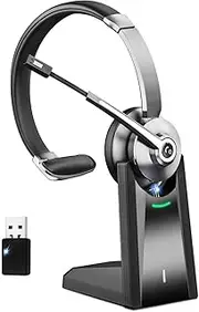 Bluetooth Wireless Headset with Mic for Work, Wireless Headphones with Mic Noise Canceling & Charging Base, Computer Headset with Mute & USB Dongle for PC/Laptop/Office/Call Center/Zoom/Home