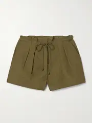 [Ulla Johnson] Ulla Johnson - Camryn Pleated Cotton-poplin Shorts - Army green - US4 US 4 Green