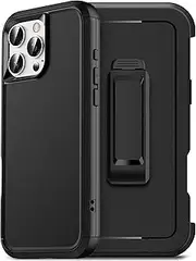 for iPhone 16 Pro Max Case with Holster Belt Clip and Tempered Glass Screen Protectors, Heavy Duty Protective Shockproof Rugged Hard Phone Cover for iPhone 16 ProMax 6.9inch, Black