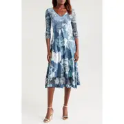 Komarov Lace Sleeve Charmeuse & Chiffon Cocktail Dress in Hydrangea Bloom at Nordstrom, Size Large