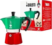 Bialetti - Moka Express Italia Collection: Iconic Stovetop Espresso Maker, Makes Real Italian Coffee, Moka Pot 3 Cups (4.3 Oz - 130 Ml), Aluminium, Colored in Red Green Silver