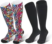 [JDQ] 3D Printing Compression Novelty Socks for Women & Men (2 Pairs) 20-30mmHg Circulation Support Socks for Athletic