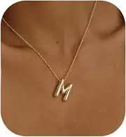 [Ewrkbrㅤ] Gold Bubble Letter Necklace for Women, 14k Gold Plated Balloon Initial Letter Pendant Necklace Dainty Charm Initial Necklaces for Women Trendy Chunky Custom Name Necklace Gold Jewelry for Women