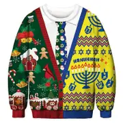 Christmas Crew Neck Pullover Men Long Sleeve Sweatshirts Casual Blouses Sweater Tops 3XL